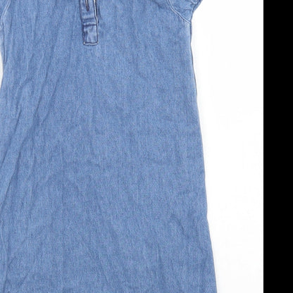 Pep & Co Girls Blue  Cotton A-Line  Size 3-4 Years  Crew Neck Button