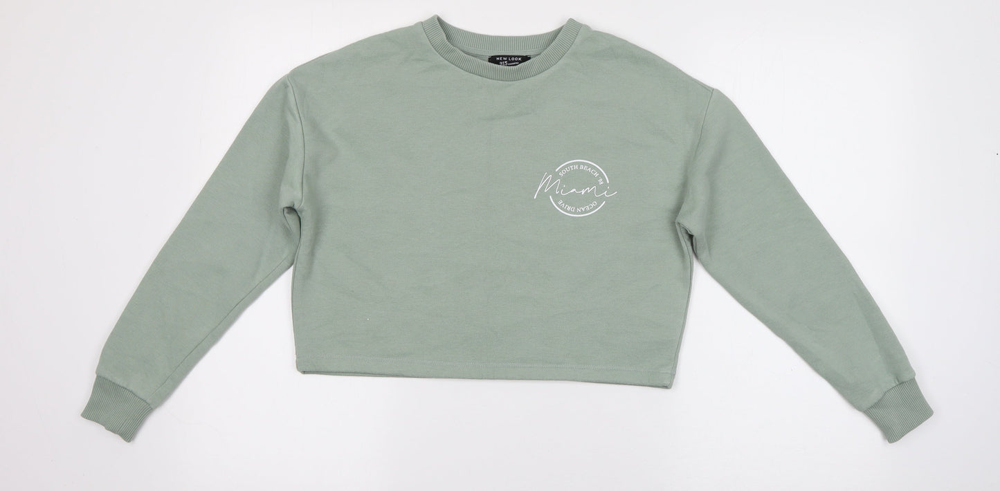 New Look Girls Green Round Neck  Cotton Pullover Jumper Size 10-11 Years   - Miami