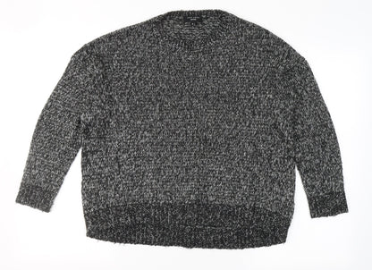 New Look Womens Black Round Neck Plaid Acrylic Pullover Jumper Size M