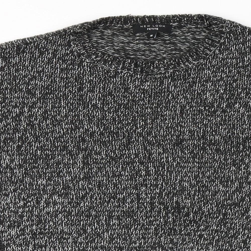 New Look Womens Black Round Neck Plaid Acrylic Pullover Jumper Size M