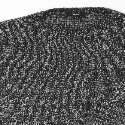New Look Womens Black Round Neck Plaid Acrylic Pullover Jumper Size M