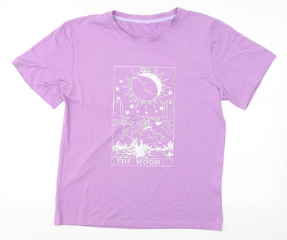 SheIn Womens Purple  Polyester Basic T-Shirt Size S Round Neck - The Moon