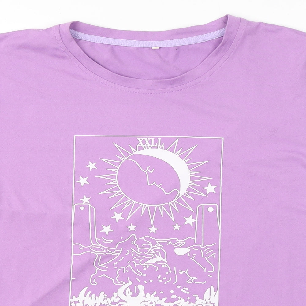 SheIn Womens Purple  Polyester Basic T-Shirt Size S Round Neck - The Moon