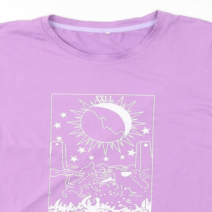 SheIn Womens Purple  Polyester Basic T-Shirt Size S Round Neck - The Moon