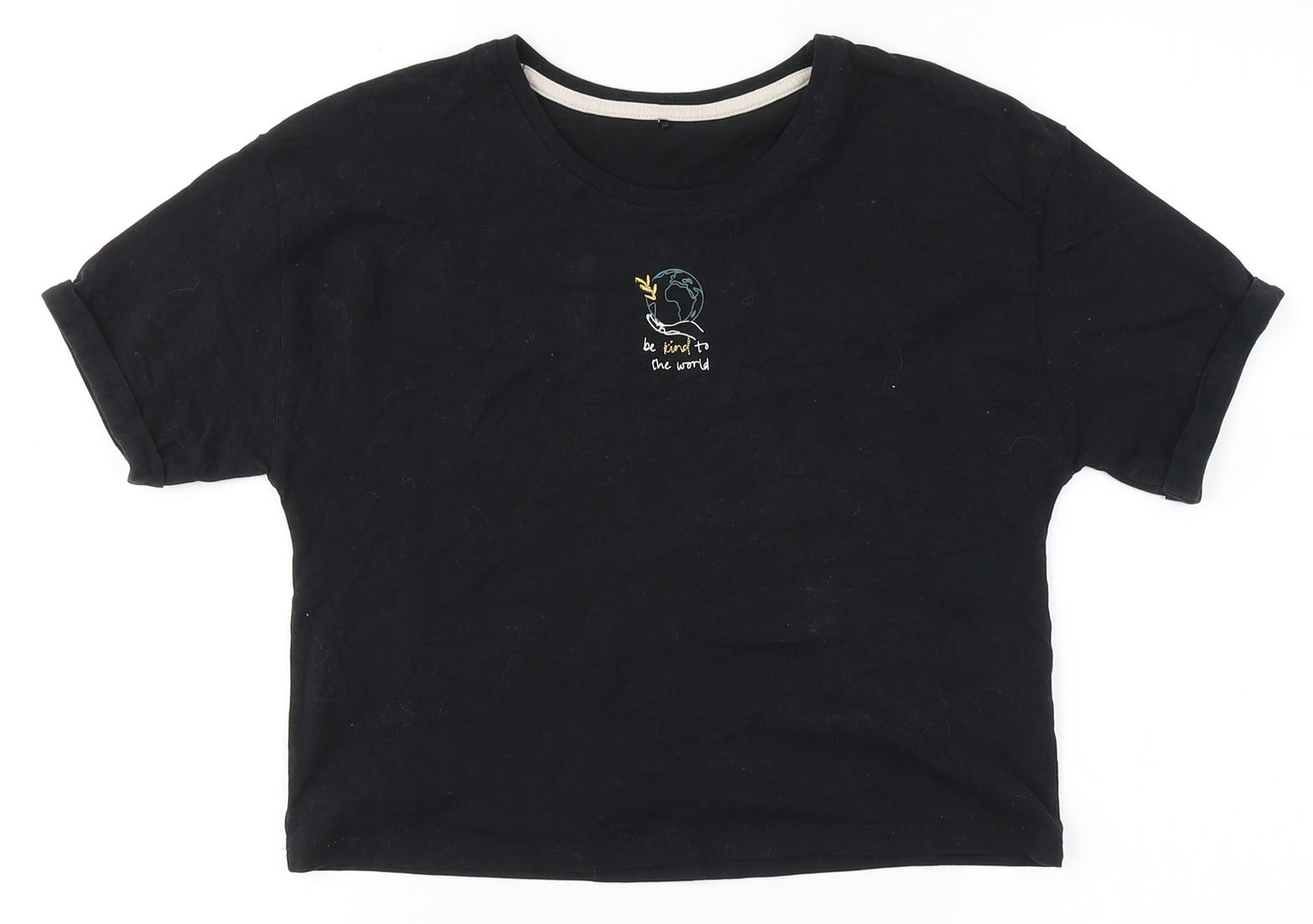 George Girls Black  Cotton Basic T-Shirt Size 12-13 Years Round Neck  - Be Kind