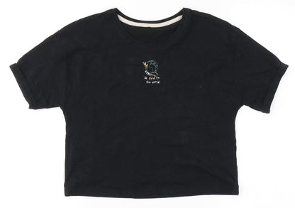 George Girls Black  Cotton Basic T-Shirt Size 12-13 Years Round Neck  - Be Kind