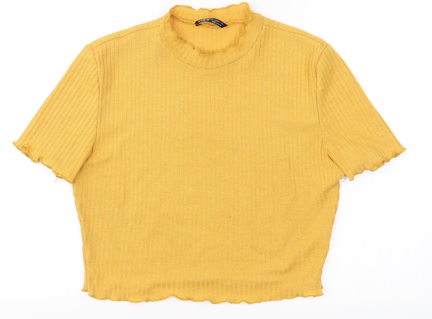SheIn Womens Yellow  Polyester Cropped T-Shirt Size L Round Neck