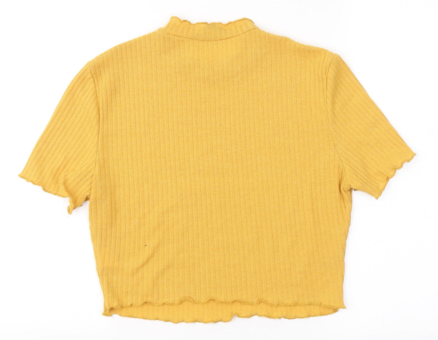SheIn Womens Yellow  Polyester Cropped T-Shirt Size L Round Neck