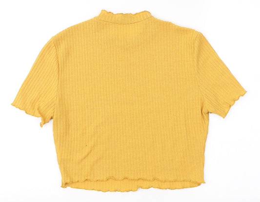 SheIn Womens Yellow  Polyester Cropped T-Shirt Size L Round Neck