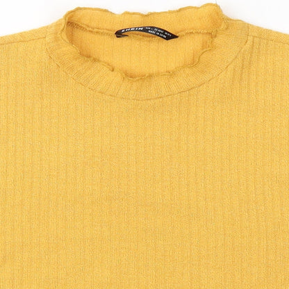 SheIn Womens Yellow  Polyester Cropped T-Shirt Size L Round Neck