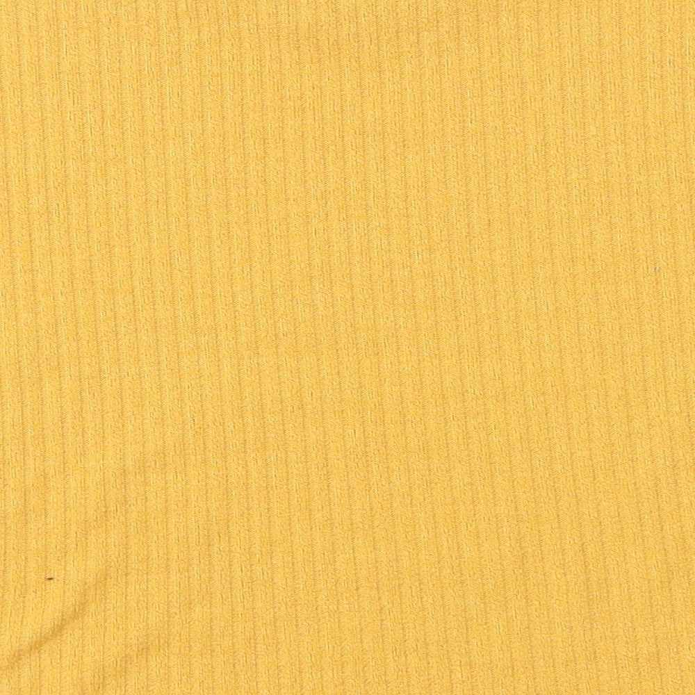 SheIn Womens Yellow  Polyester Cropped T-Shirt Size L Round Neck