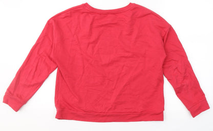 NEXT Girls Red Round Neck  Cotton Pullover Jumper Size 11 Years   - Flowers