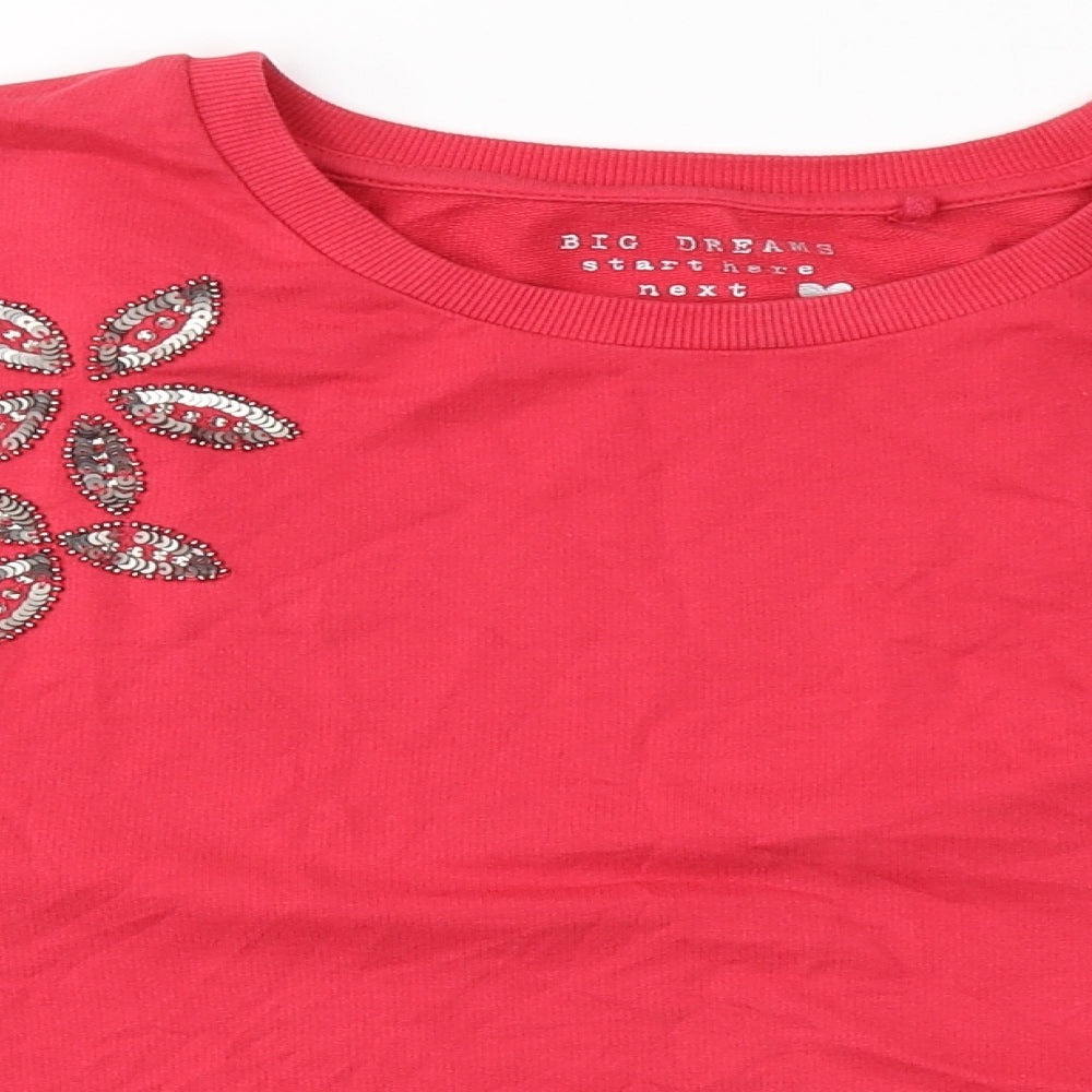 NEXT Girls Red Round Neck  Cotton Pullover Jumper Size 11 Years   - Flowers