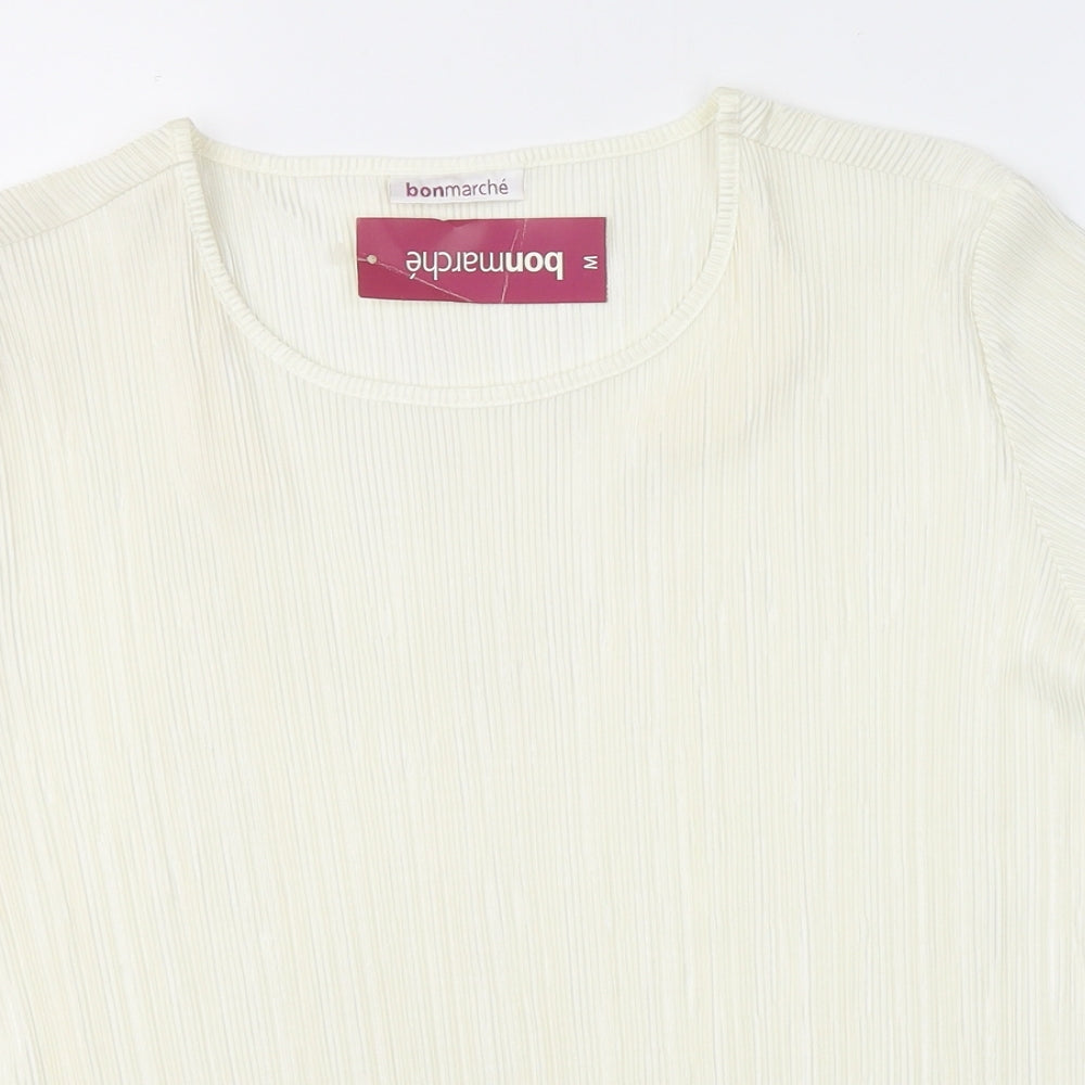 Bonmarché Womens Ivory  Polyester Basic Blouse Size M Round Neck