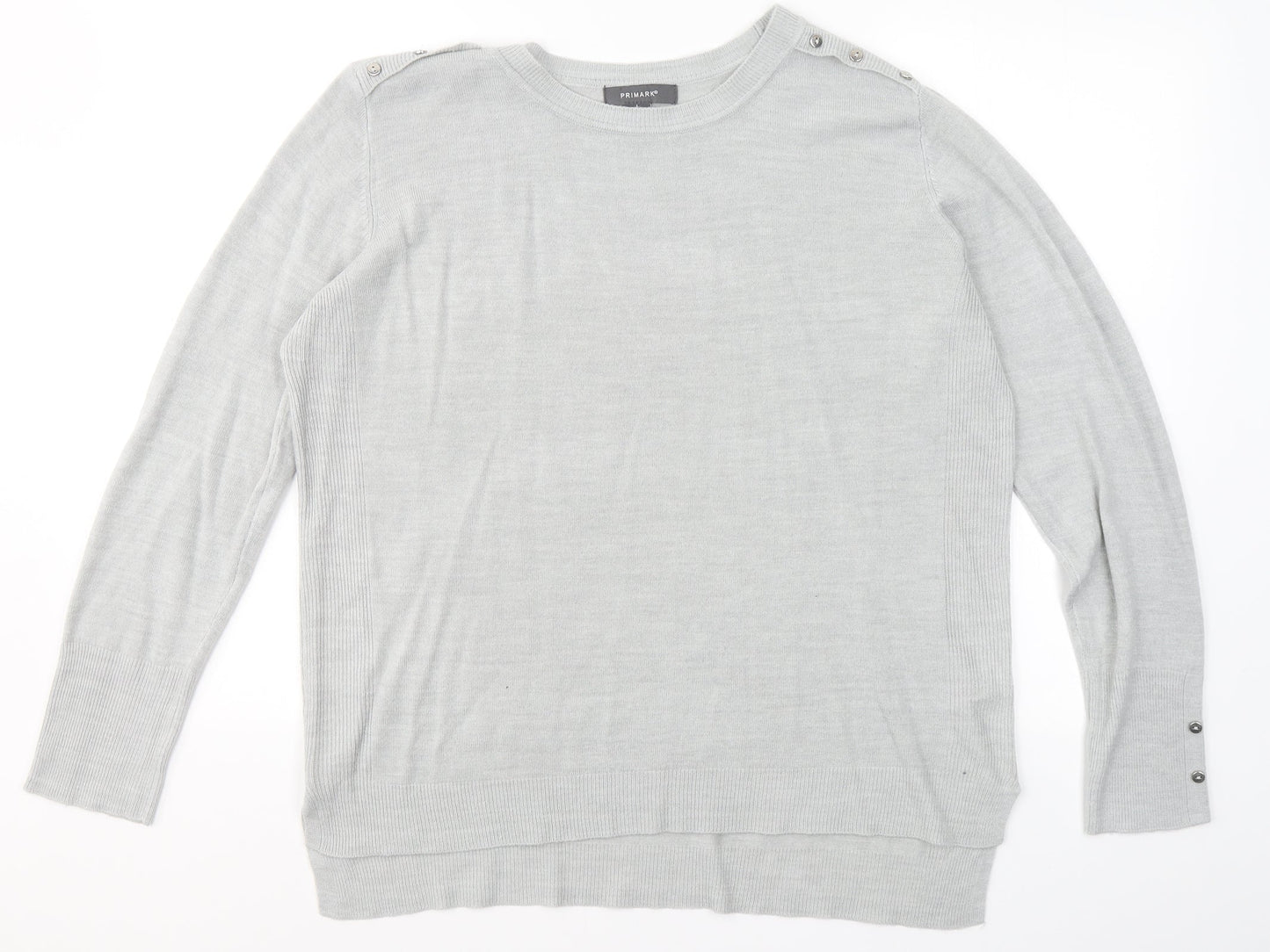 Primark Womens Grey Round Neck  Acrylic Pullover Jumper Size L