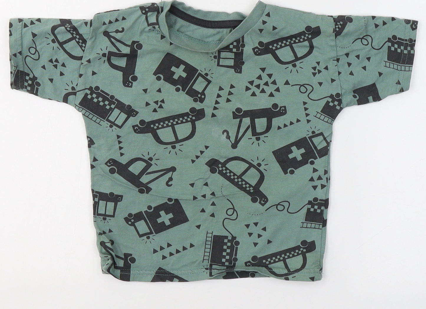 George Boys Green  Cotton Basic T-Shirt Size 2 Years Round Neck