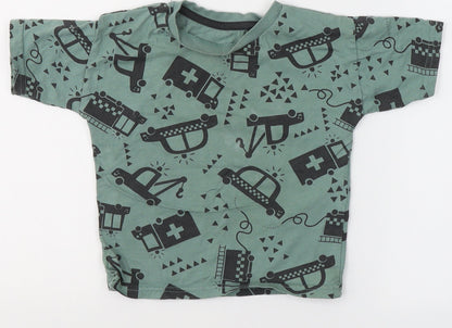 George Boys Green  Cotton Basic T-Shirt Size 2 Years Round Neck