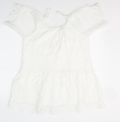 QED London Womens White  Cotton Basic Blouse Size S Round Neck - Open Shoulder