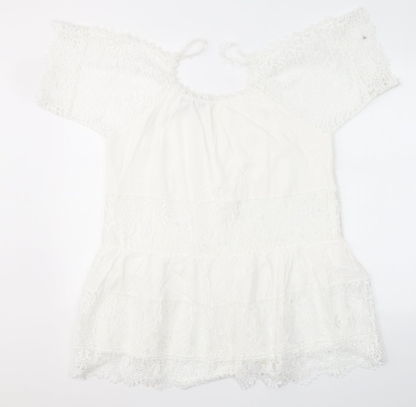 QED London Womens White  Cotton Basic Blouse Size S Round Neck - Open Shoulder