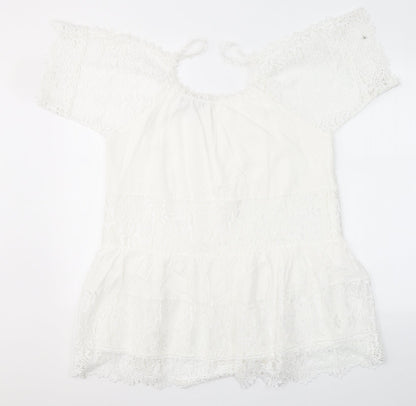 QED London Womens White  Cotton Basic Blouse Size S Round Neck - Open Shoulder