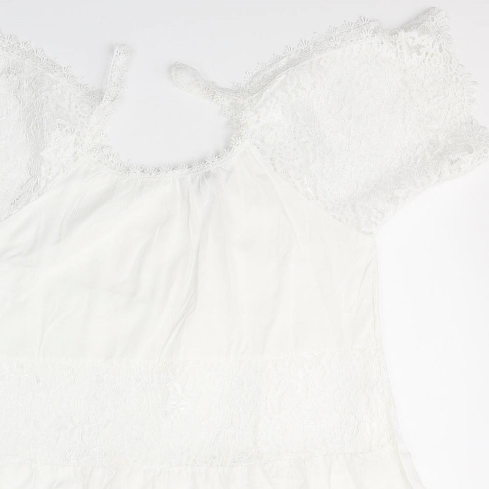 QED London Womens White  Cotton Basic Blouse Size S Round Neck - Open Shoulder