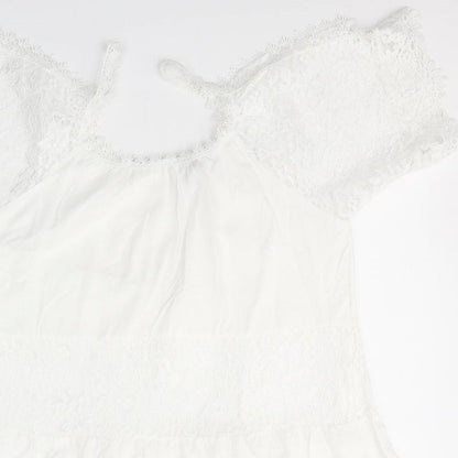 QED London Womens White  Cotton Basic Blouse Size S Round Neck - Open Shoulder