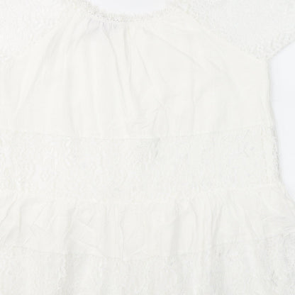 QED London Womens White  Cotton Basic Blouse Size S Round Neck - Open Shoulder