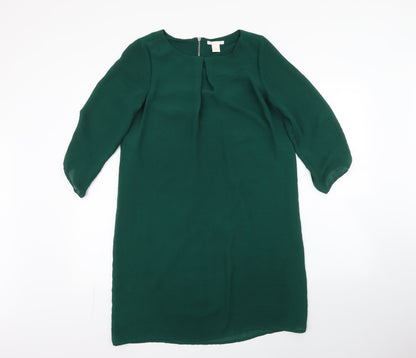 H&M Womens Green  Polyester Shift  Size 8  Round Neck Zip