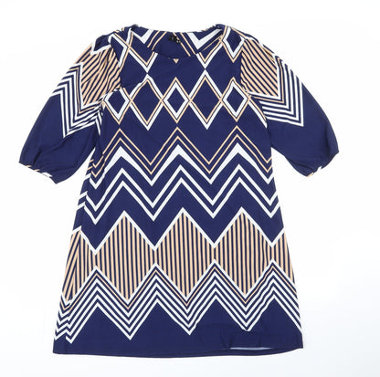 Izabel London Womens Blue Striped Polyester Shift  Size 12  Round Neck Pullover