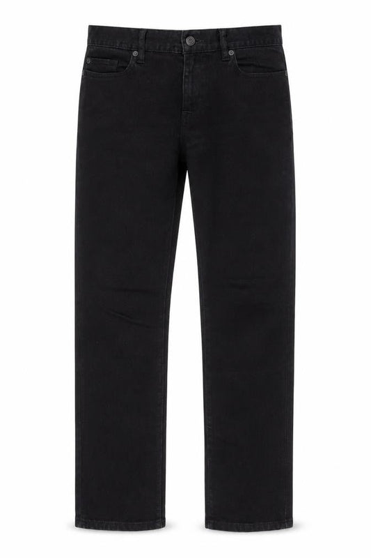 Front view of Gap men’s black cotton straight jeans, size 28, in, 32-inch leg regular zip