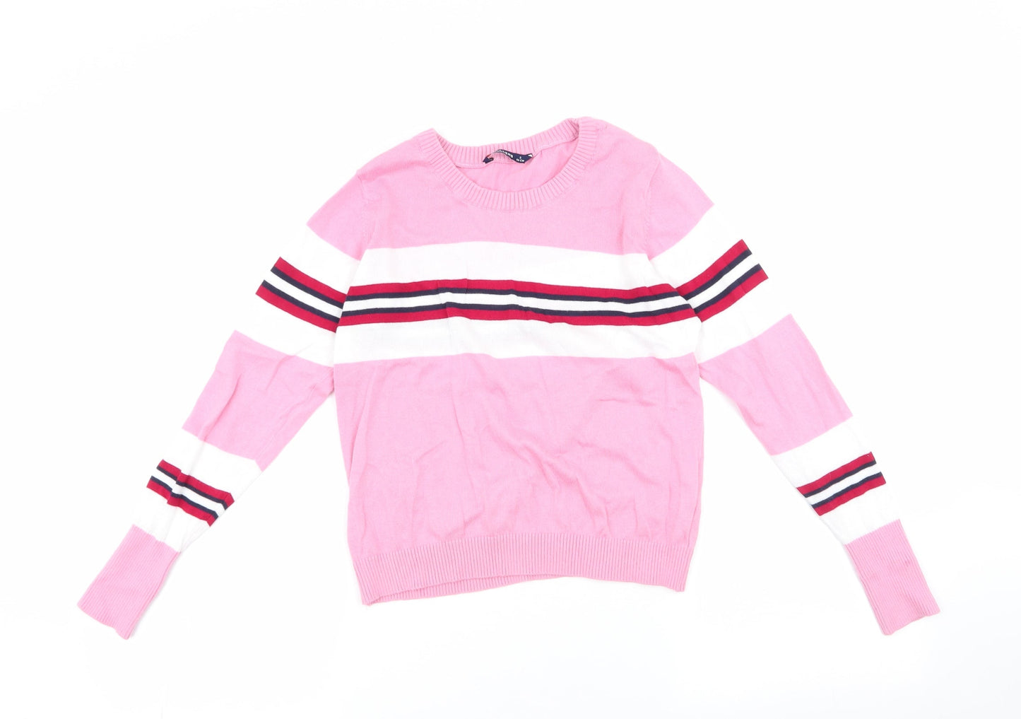 Scullers Womens Pink Round Neck Striped 100% Cotton Pullover Jumper Size S