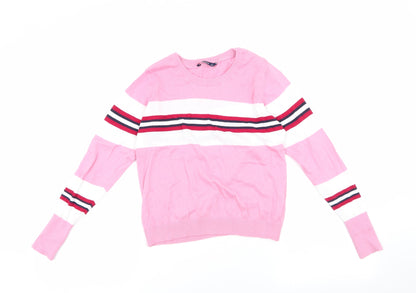 Scullers Womens Pink Round Neck Striped 100% Cotton Pullover Jumper Size S