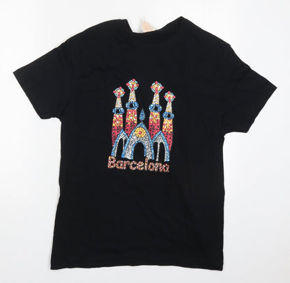 JHK Mens Black  Cotton  T-Shirt Size M Crew Neck  - Barcelona