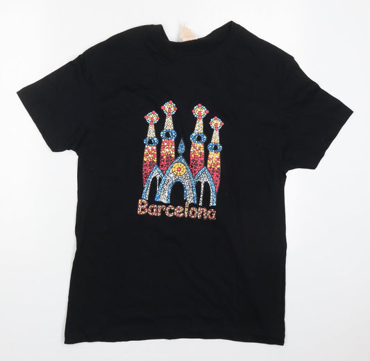 JHK Mens Black  Cotton  T-Shirt Size M Crew Neck  - Barcelona