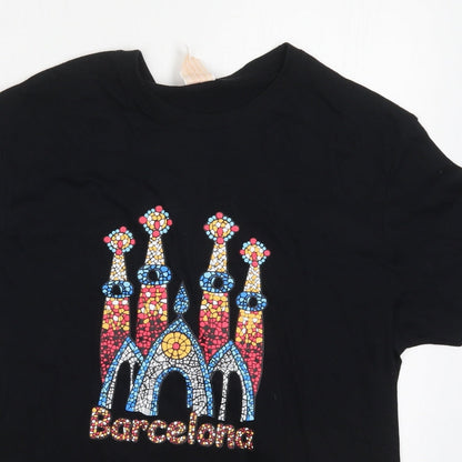 JHK Mens Black  Cotton  T-Shirt Size M Crew Neck  - Barcelona