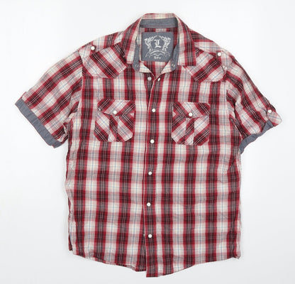 Mens UK Size L Cedar Wood State Red  Button-Up Short Sleeve Casual Shirt