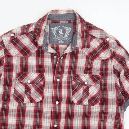 Mens UK Size L Cedar Wood State Red  Button-Up Short Sleeve Casual Shirt