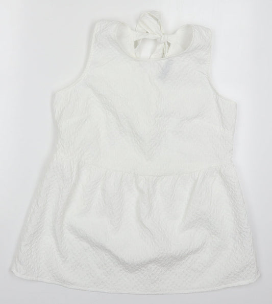 F&F Womens White  Polyester Basic Tank Size 14 Round Neck