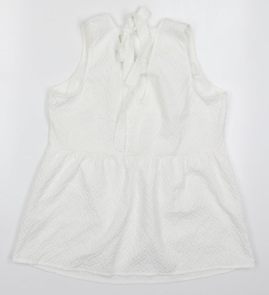 F&F Womens White  Polyester Basic Tank Size 14 Round Neck