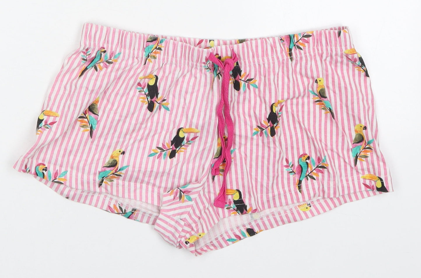 Primark Womens Pink Striped Polyester Sweat Shorts Size 6  Regular Drawstring - Parrot Print Pyjama Shorts