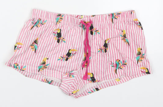 Primark Womens Pink Striped Polyester Sweat Shorts Size 6  Regular Drawstring - Parrot Print Pyjama Shorts