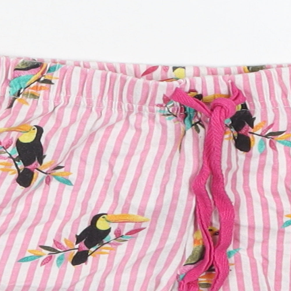 Primark Womens Pink Striped Polyester Sweat Shorts Size 6  Regular Drawstring - Parrot Print Pyjama Shorts