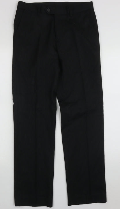 nesxt Mens Black Striped Polyester Trousers  Size 30 L30 in Regular Button