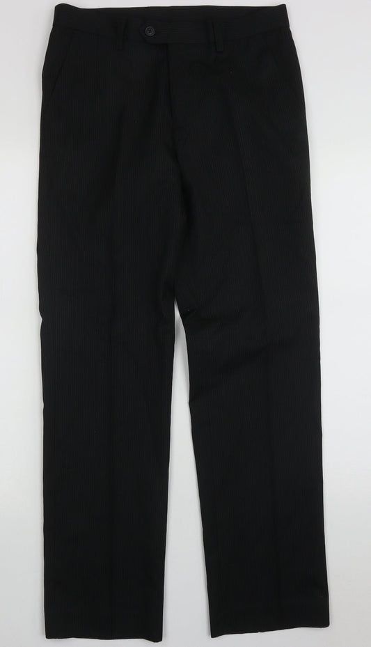 nesxt Mens Black Striped Polyester Trousers  Size 30 L30 in Regular Button