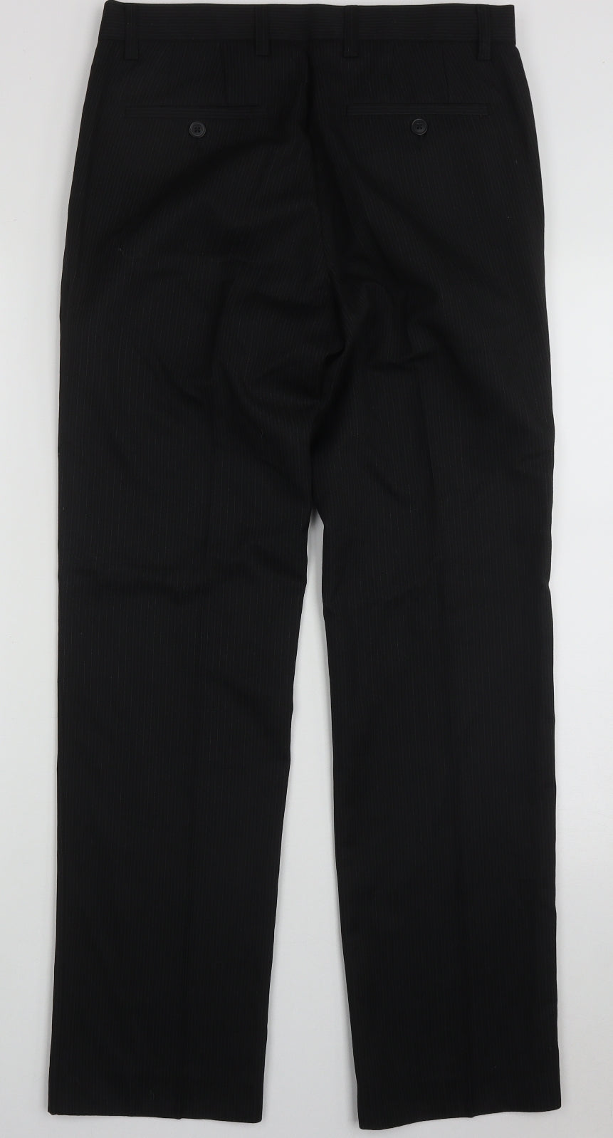 nesxt Mens Black Striped Polyester Trousers  Size 30 L30 in Regular Button