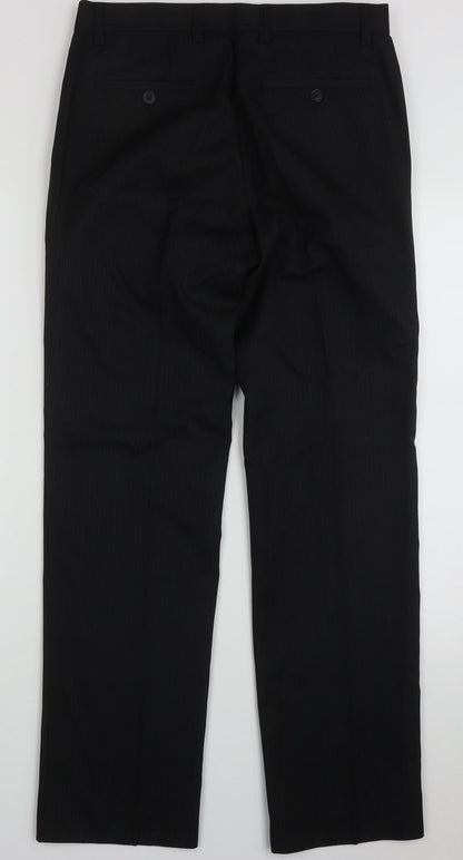 nesxt Mens Black Striped Polyester Trousers  Size 30 L30 in Regular Button