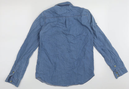 Topshop Womens Blue  Cotton Basic Button-Up Size 8 Collared