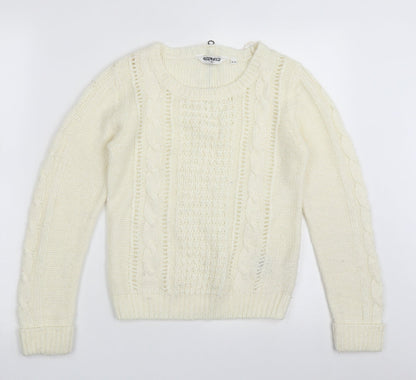 Generation New Look Girls White Crew Neck Geometric Acrylic Pullover Jumper Size 12-13 Years  Zip