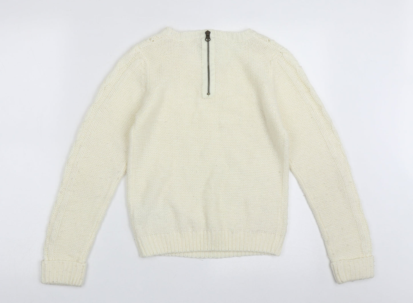 Generation New Look Girls White Crew Neck Geometric Acrylic Pullover Jumper Size 12-13 Years  Zip
