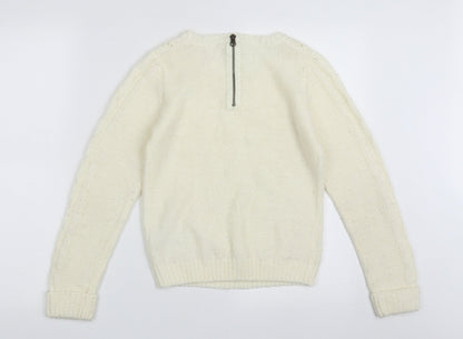 Generation New Look Girls White Crew Neck Geometric Acrylic Pullover Jumper Size 12-13 Years  Zip